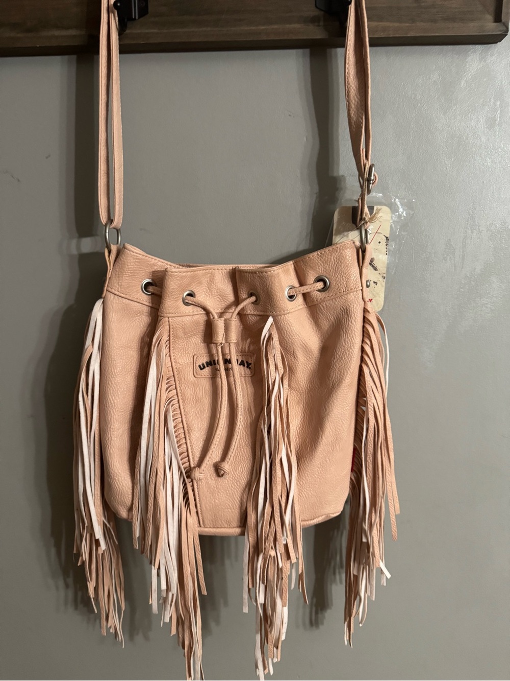 UNIONBAY Blush Pink Fringe Crossbody Bucket Bag